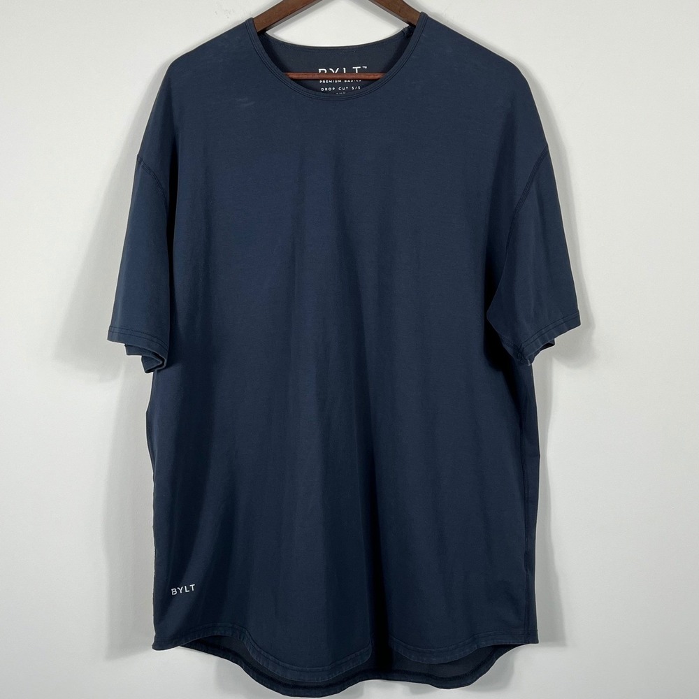 BYLT Premium Basics Mens Drop Cut Lux Short Sleeve T-Shirt Navy Blue Size XL
